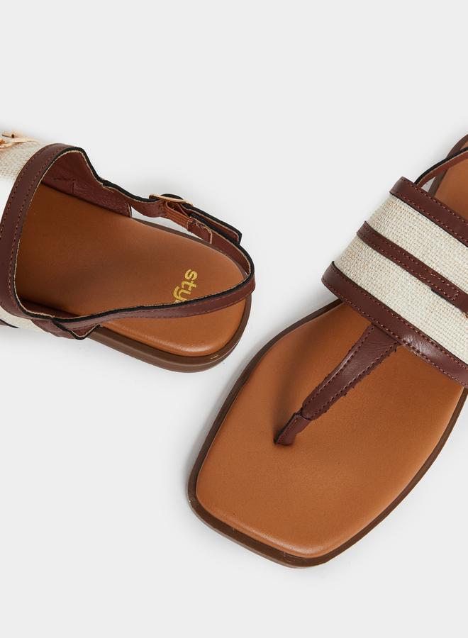 Styli Women Brown Flat Sandals with Equestrian Detail - Image 3